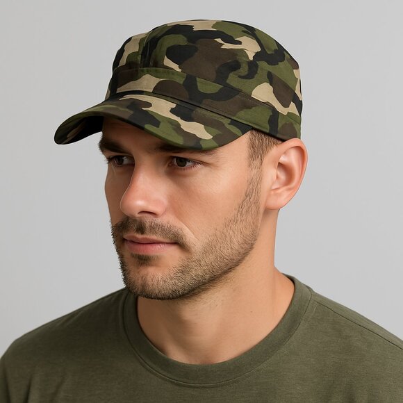 Camo Forest Training Hat Outdoor Sports Green Brown Tan Adjustable One Size New - Picture 1 of 9